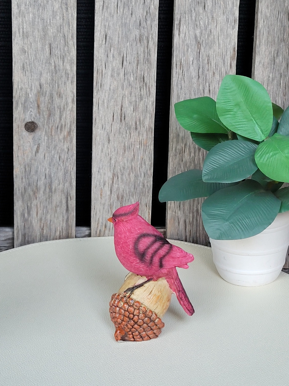 Red Cardinal Resin Figurine on Acorn - Decorative Bird Accent